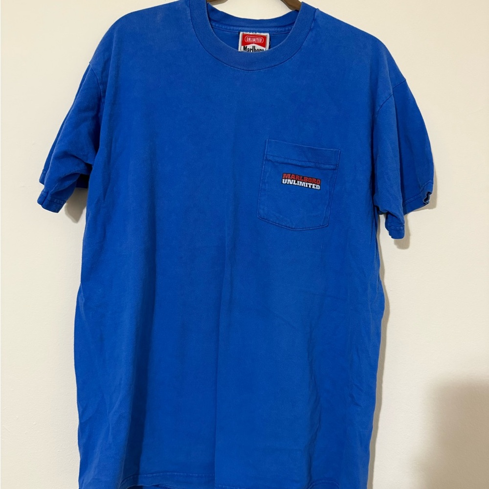 Marlboro graphic T Royal Blue Short Sleeve Pocket tee